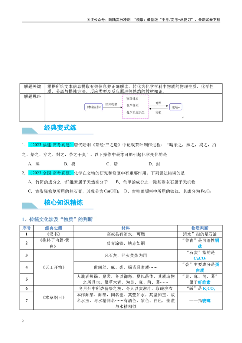 《（能力版）微专题01化学与传统文化-（学生版）(全国版)_05-化学-高考总复习_一轮复习_2024年_2024高考化学一轮复习考点微专题考情分析经_资料_2025版》第2页预览