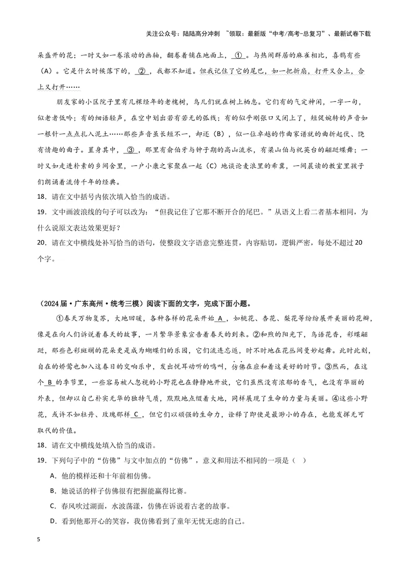 《专题06语言文字运用1（原卷版）（新高考通用）_专项复习_2025年_2024年高考三模试题分类汇编语文新高考通用》第5页预览