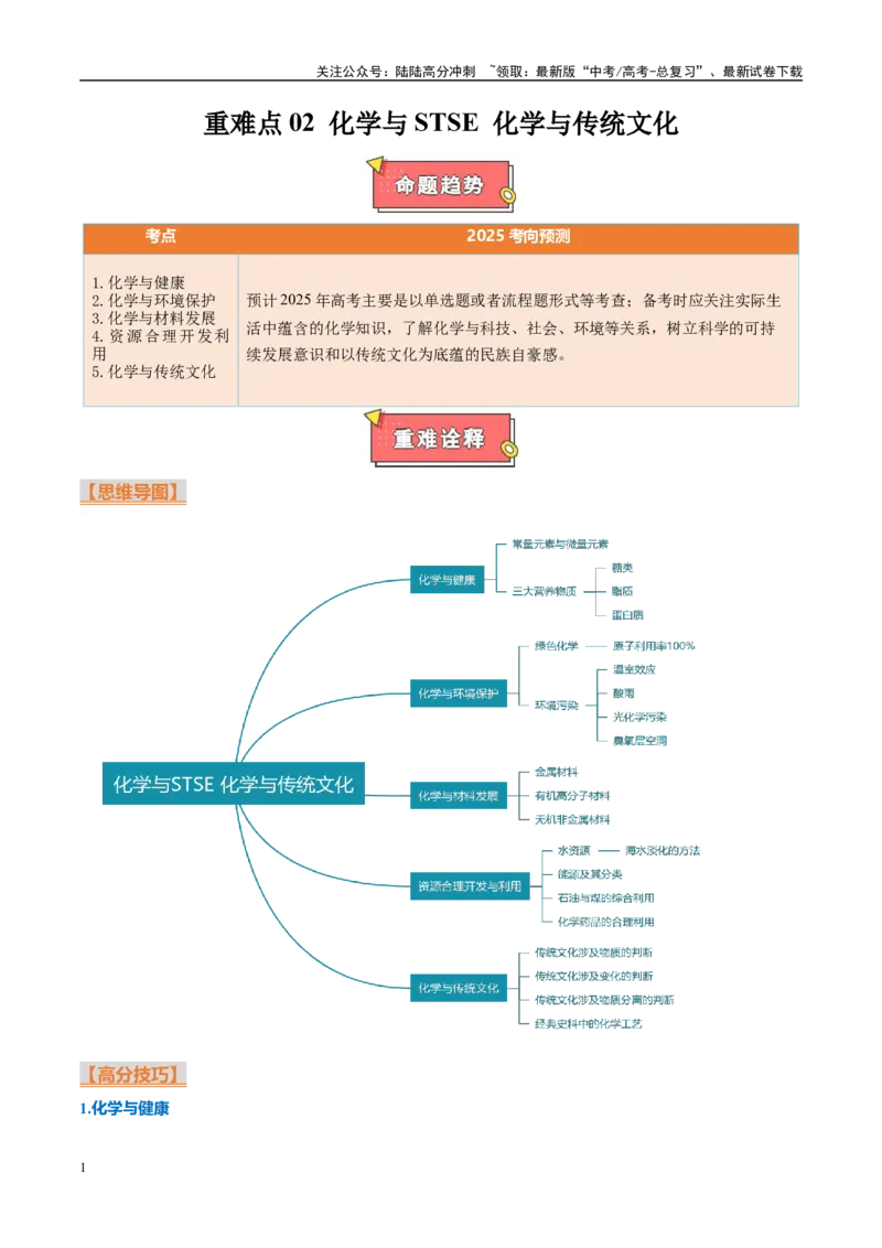 《重难点02化学与STSE化学与传统文化（原卷版）_05-化学-高考总复习_专项复习_2025年_2025年高考化学重难点讲义专练（西北四省专用）》第1页预览
