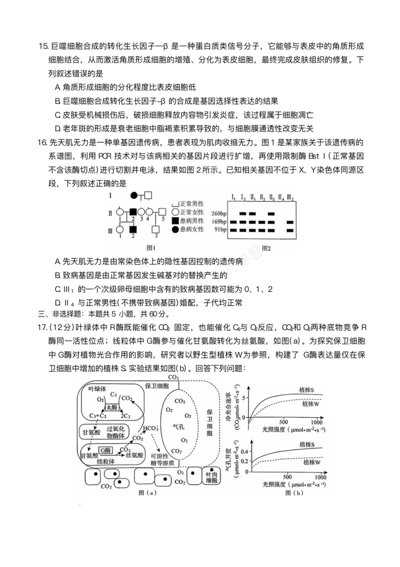 《湖南天壹名校联盟2025年下学期高三9月联考+生物_小初高学习资料合集（每天更新）_湖南天壹9月联考2026届湖省南天壹名校联盟高三9月联考全科》第5页预览
