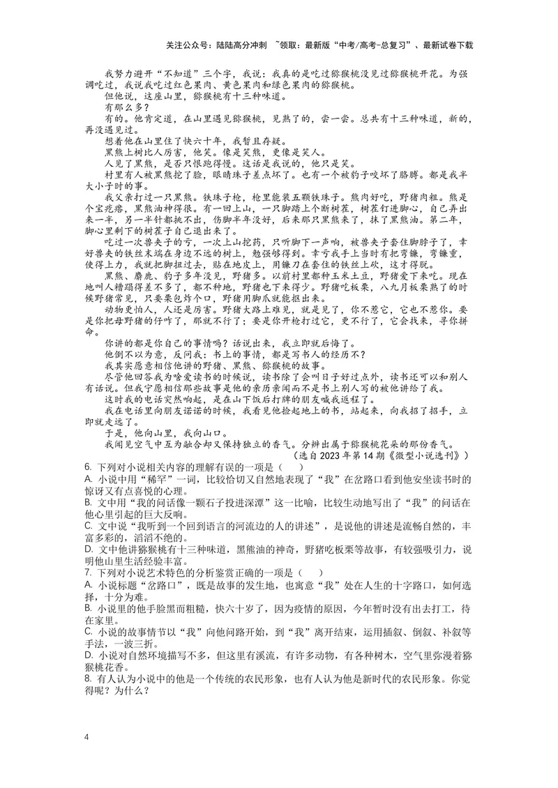 《专题08小说阅读，突破主观题（二）-（原卷版）_二轮复习_2024年_2024年高考语文二轮专题讲练_资料》第4页预览