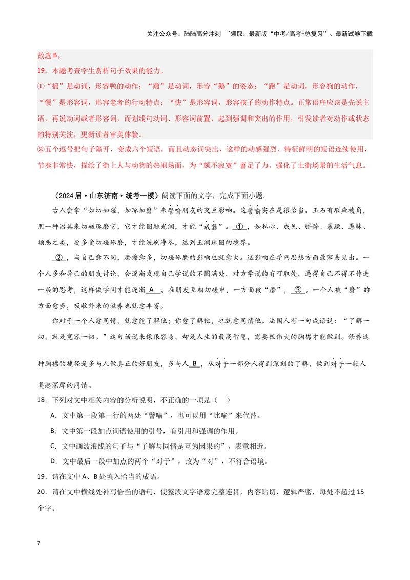 《专题06语言文字运用1（解析版）-（新高考通用）_专项复习_2025年_2024年高考一模试题分类汇编语文新高考通用》第7页预览