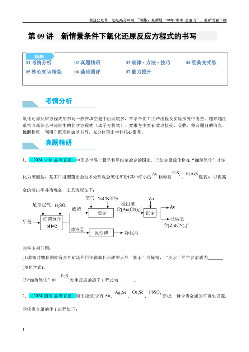 《（能力版）微专题09新情景条件下氧化还原反应方程式的书写-（学生版）(全国版)_05-化学-高考总复习_一轮复习_2024年_2024高考化学一轮复习考点微专题考情分析经_资料_2025版》第1页预览