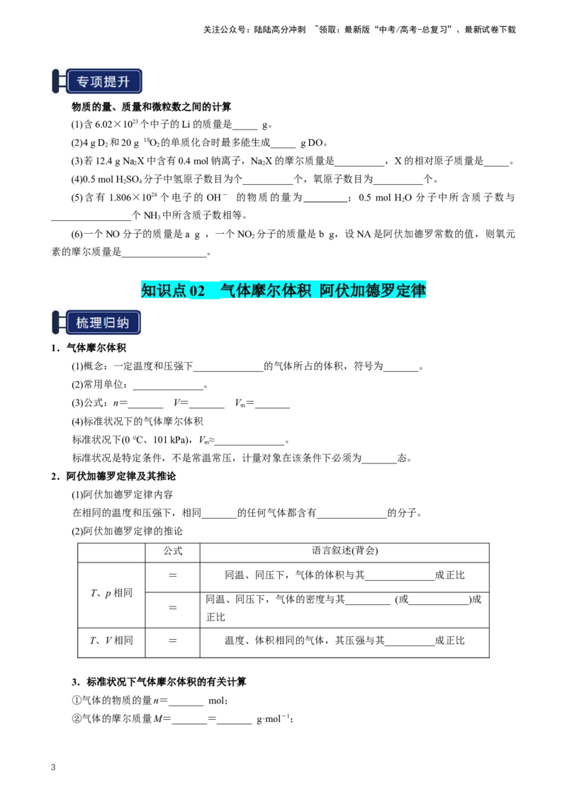 《知识清单04物质的量（学生版）_05-化学-高考总复习_一轮复习_2025年_2025年高考化学一轮复习知识清单（全国通用）》第3页预览