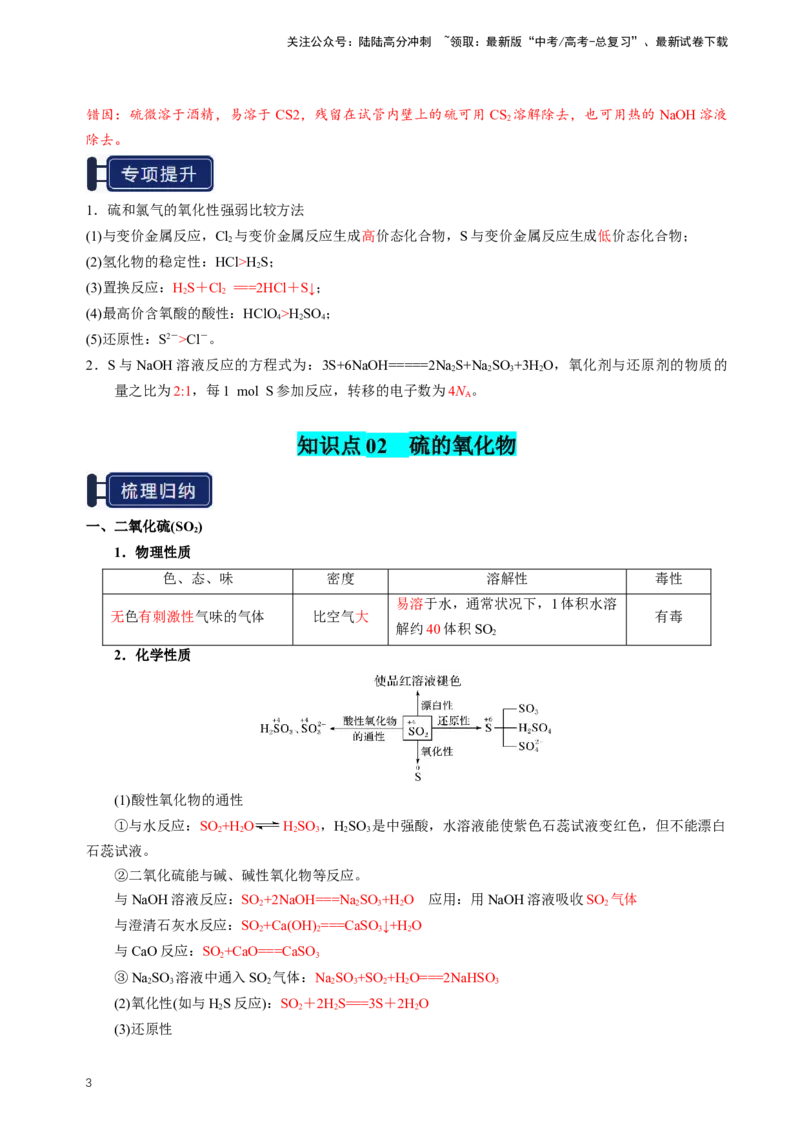 《知识清单10硫及其重要化合物（新高考专用）（教师版）_05-化学-高考总复习_一轮复习_2025年_2025年高考化学一轮复习知识清单（全国通用）》第3页预览