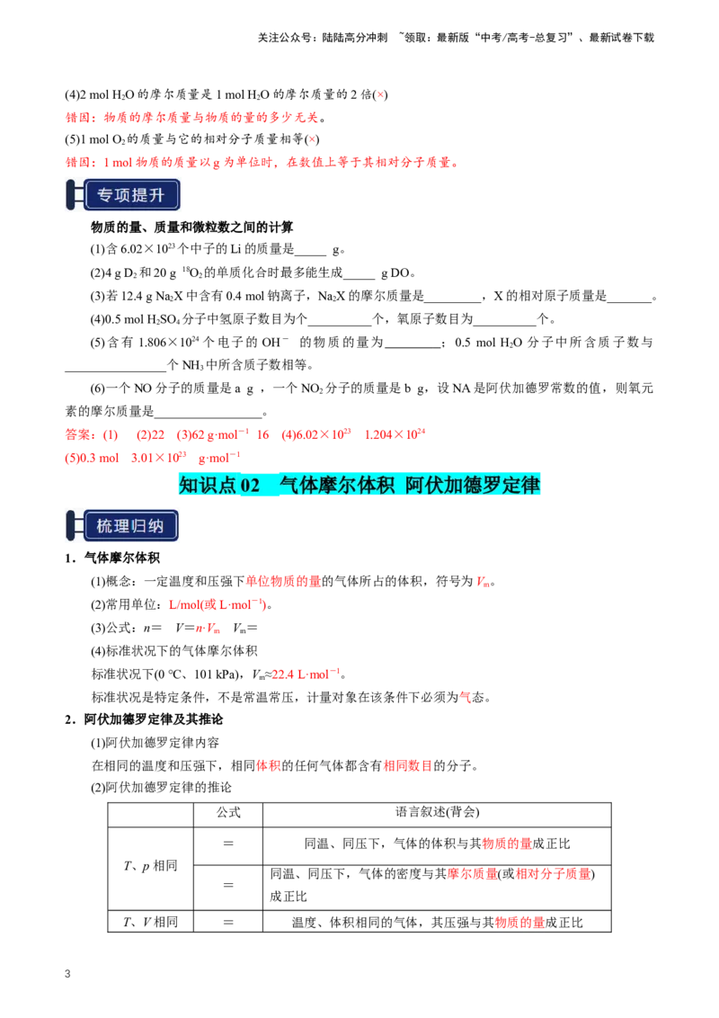 《知识清单04物质的量（教师版）_05-化学-高考总复习_一轮复习_2025年_2025年高考化学一轮复习知识清单（全国通用）》第3页预览