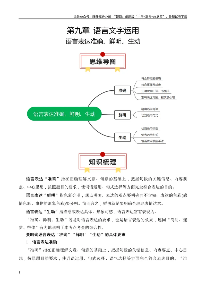 《专题10：语言表达准确、鲜明、生动（学生版）_一轮复习_2025年_2025年高考语文一轮复习知识清单（全国通用）》第1页预览