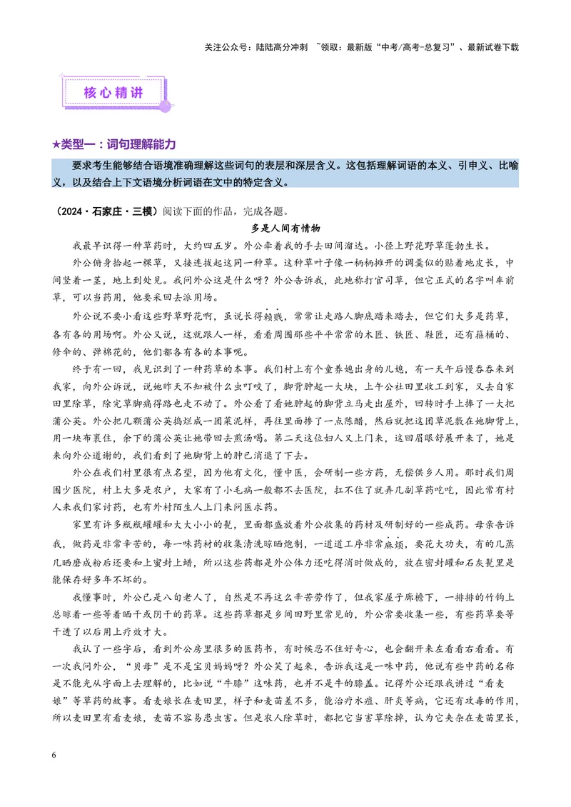 《专题10文本理解题（讲义）（学生版）_二轮复习_2025年_2025年高考语文二轮复习课件+讲义+练习（新高考通用）》第6页预览