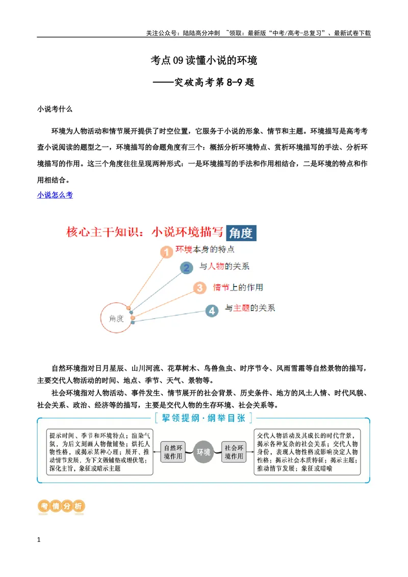 《专题09读懂小说的环境（讲义）-2024年高考语文二轮复习讲练测（新教材新高考）_二轮复习_2024年_2024年高考语文二轮复习讲练测（新教材新高考）_配套讲义》第1页预览