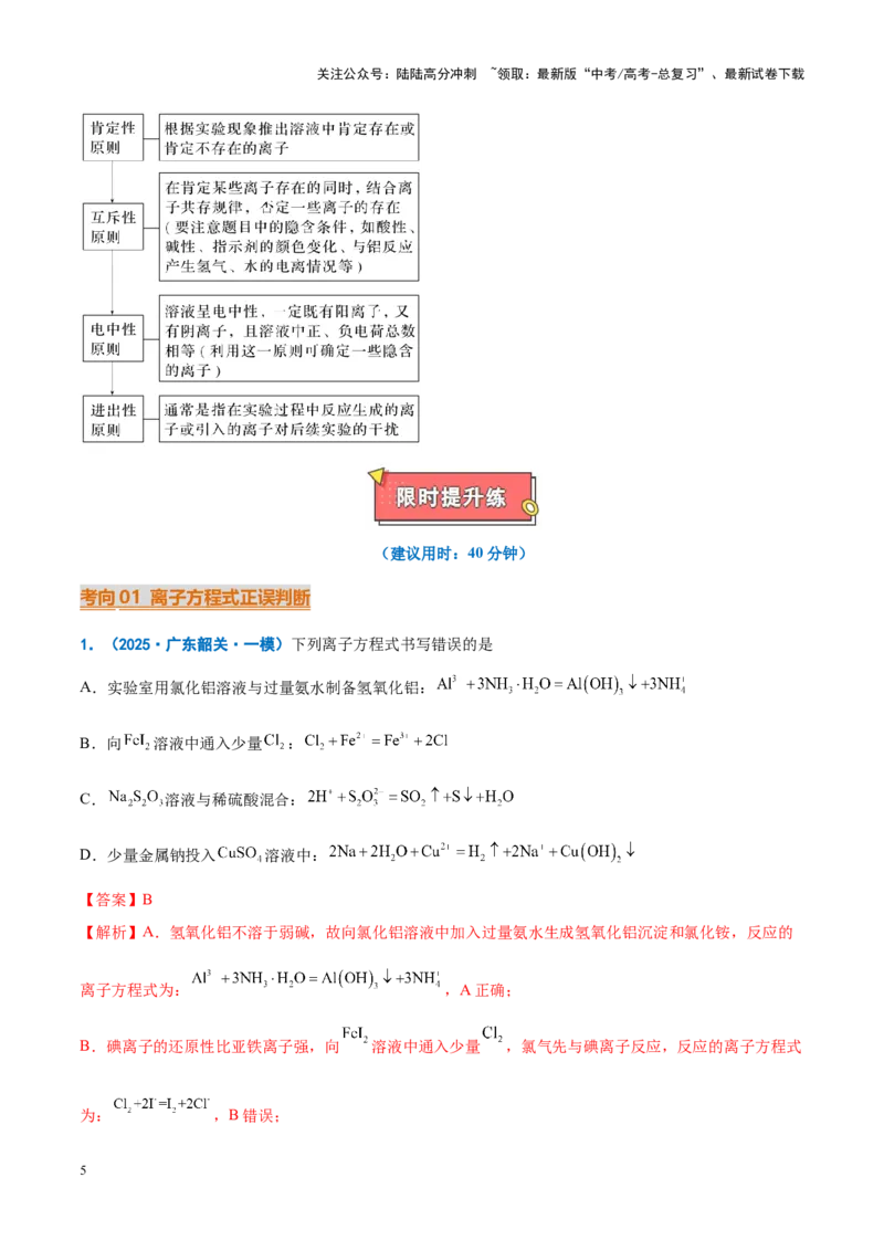 《重难点03离子方程式正误判断、离子共存、检验和推断（原卷版）_05-化学-高考总复习_专项复习_2025年_2025年高考化学重难点讲义专练（新高考通用）》第5页预览