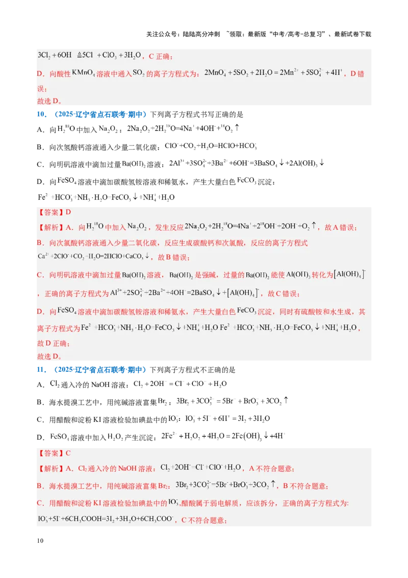 《重难点03离子方程式正误判断、离子共存、检验和推断（解析版）_05-化学-高考总复习_专项复习_2025年_2025年高考化学重难点讲义专练（黑吉辽蒙专用）》第10页预览