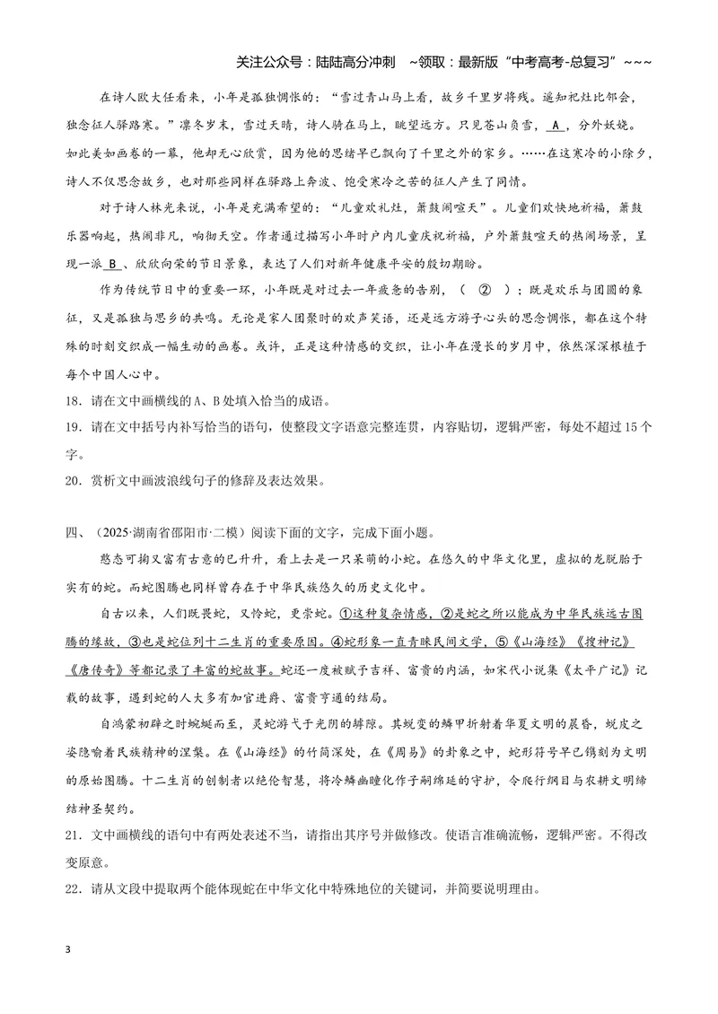 《专题06语言文字运用（学生版）_专项复习_2026年-语文专项复习_2025年高考语文二模试题分类汇编（湖南专用）》第3页预览