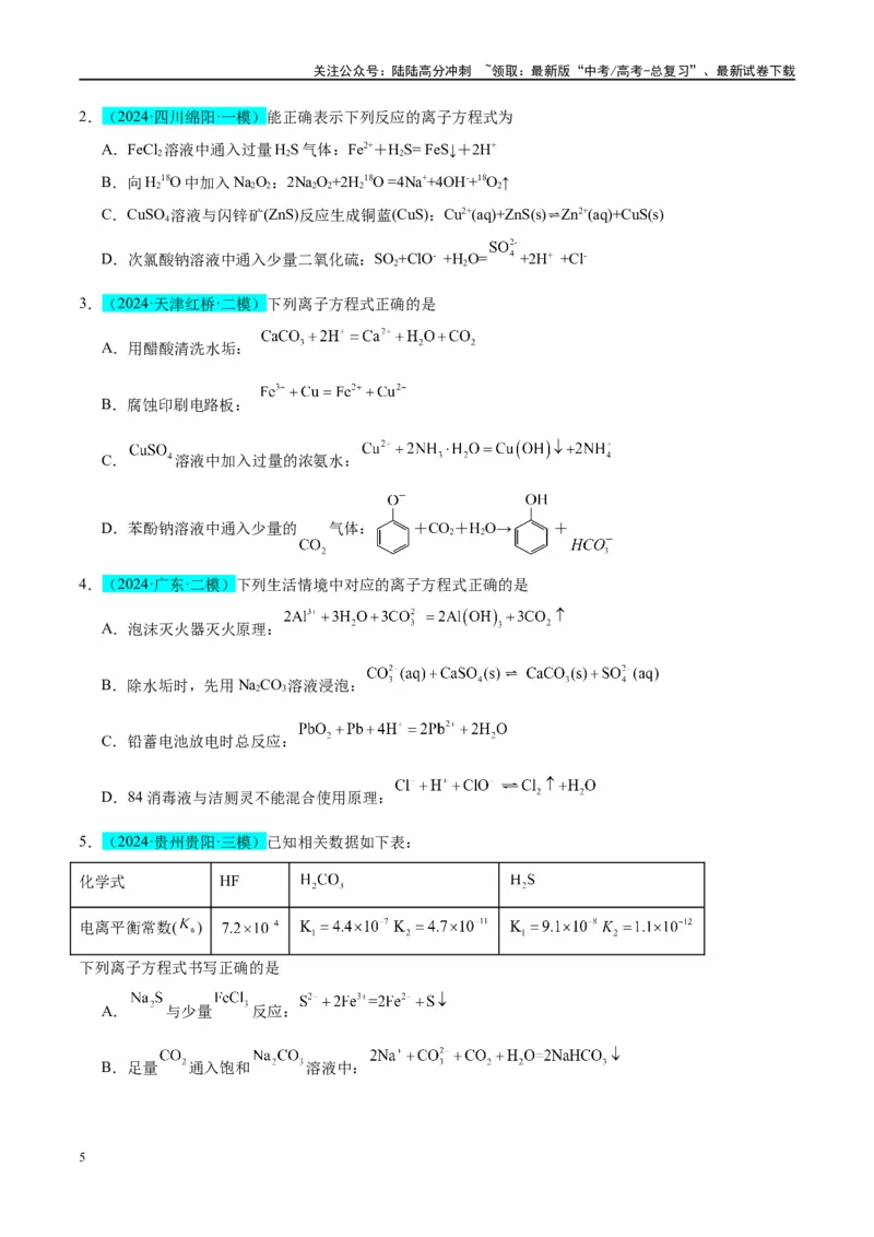 《（能力版）微专题05巧解“10大误区”突破离子方程式书写正误判断-（学生版）(全国版)_05-化学-高考总复习_一轮复习_2024年_2024高考化学一轮复习考点微专题考情分析经_资料_2025版》第5页预览