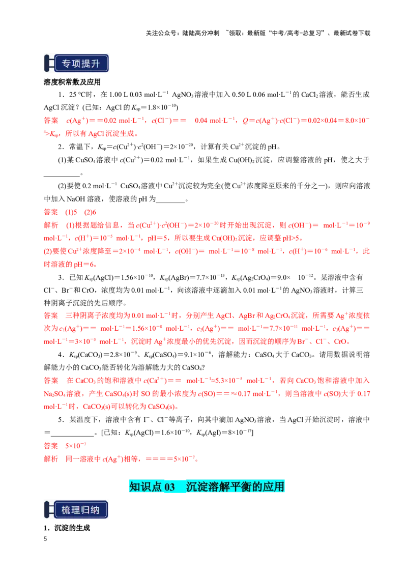 《知识清单24沉淀溶解平衡（新高考专用）（教师版）_05-化学-高考总复习_一轮复习_2025年_2025年高考化学一轮复习知识清单（全国通用）》第5页预览
