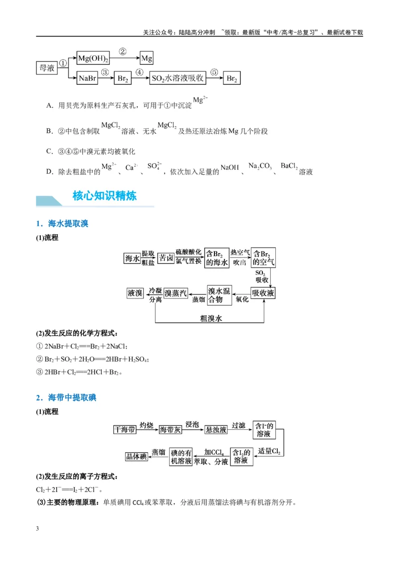 《（能力版）微专题19海水资源的综合利用（提取溴和碘）-（学生版）(全国版)_05-化学-高考总复习_一轮复习_2024年_2024高考化学一轮复习考点微专题考情分析经_资料_2025版》第3页预览