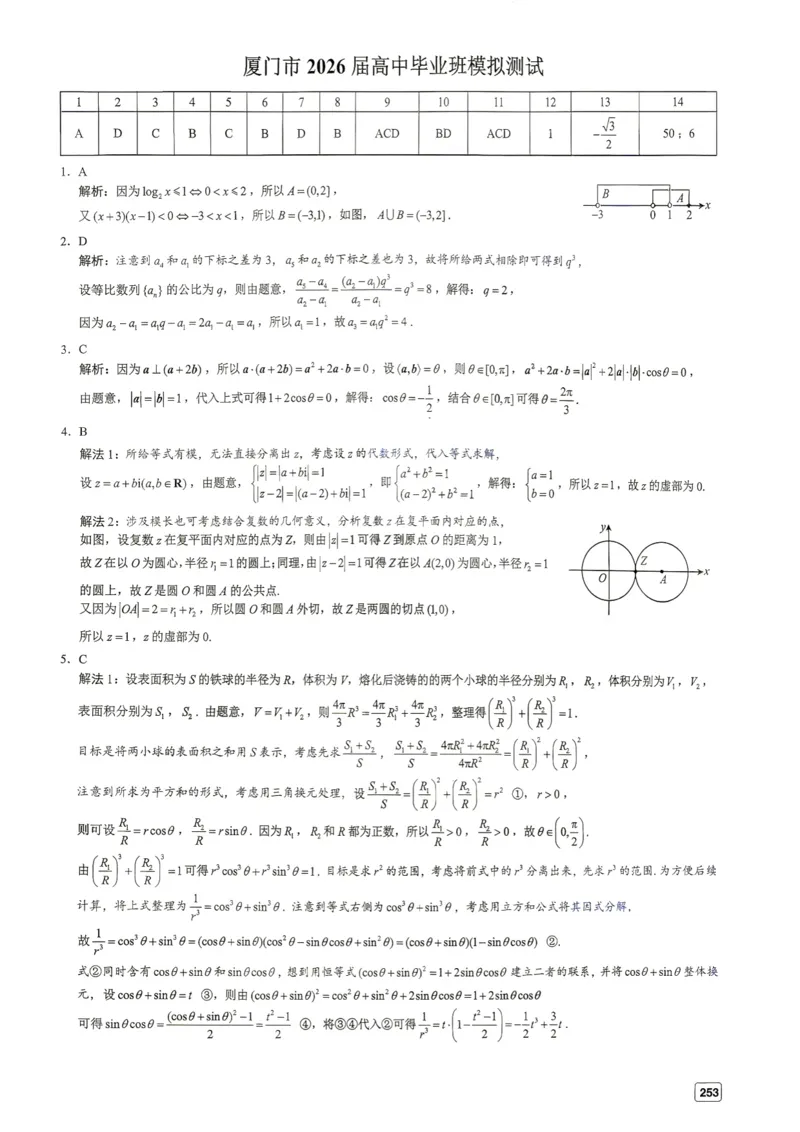 《第27套答案-厦门市2026届高中毕业班模拟测试_小初高学习资料合集（每天更新）_2027版《一数-核心卷-高考数学模拟30卷》拔高_25-30套：拔高卷》第1页预览