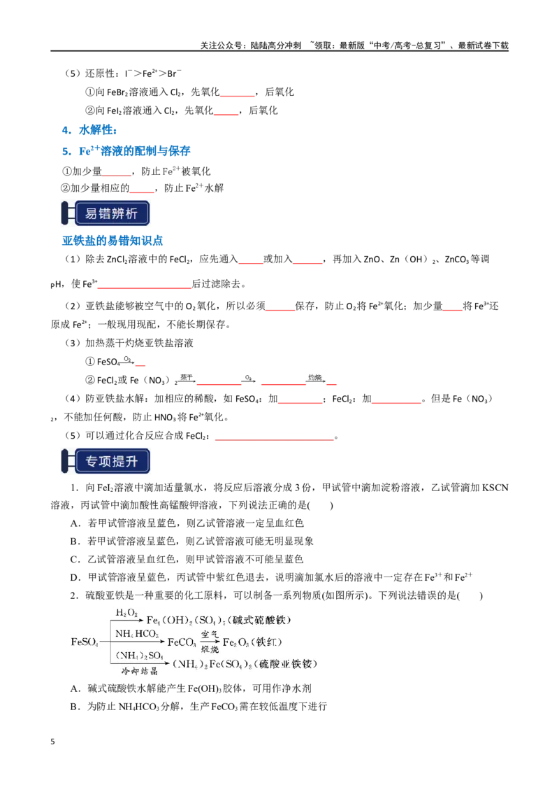 《知识清单06铁及其重要化合物（学生版）_05-化学-高考总复习_一轮复习_2025年_2025年高考化学一轮复习知识清单（全国通用）》第5页预览