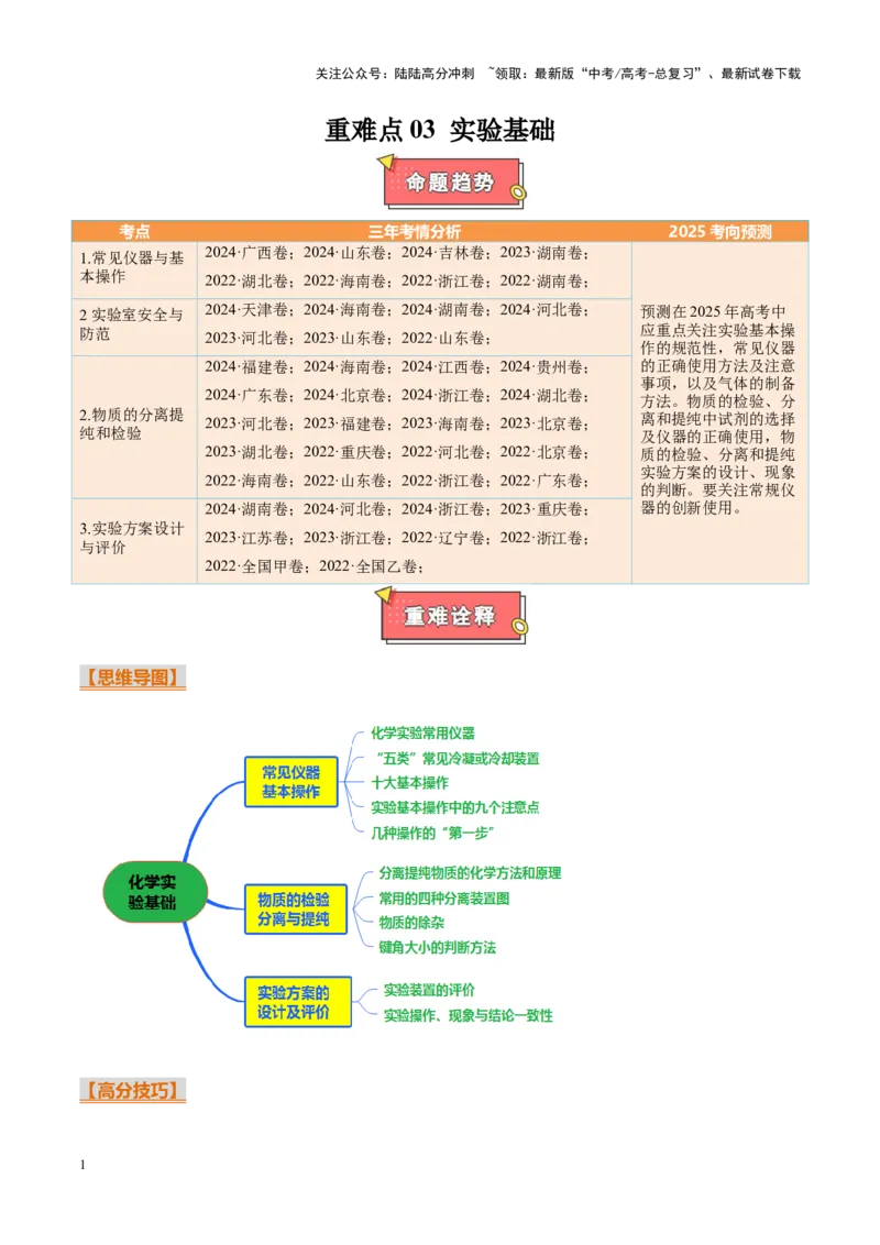 《重难点07实验基础（解析版）_05-化学-高考总复习_专项复习_2025年_2025年高考化学重难点讲义专练（新高考通用）》第1页预览