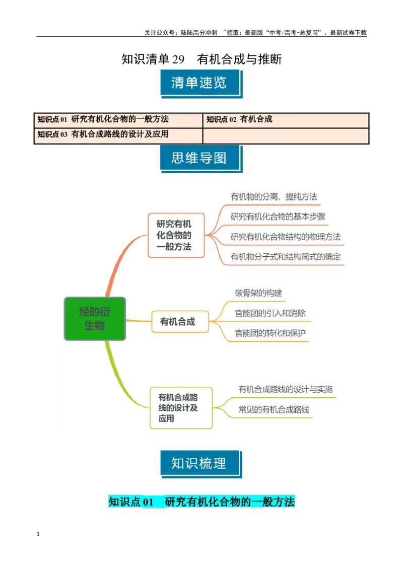 《知识清单29有机合成与推断（学生版）_05-化学-高考总复习_一轮复习_2025年_2025年高考化学一轮复习知识清单（全国通用）》第1页预览
