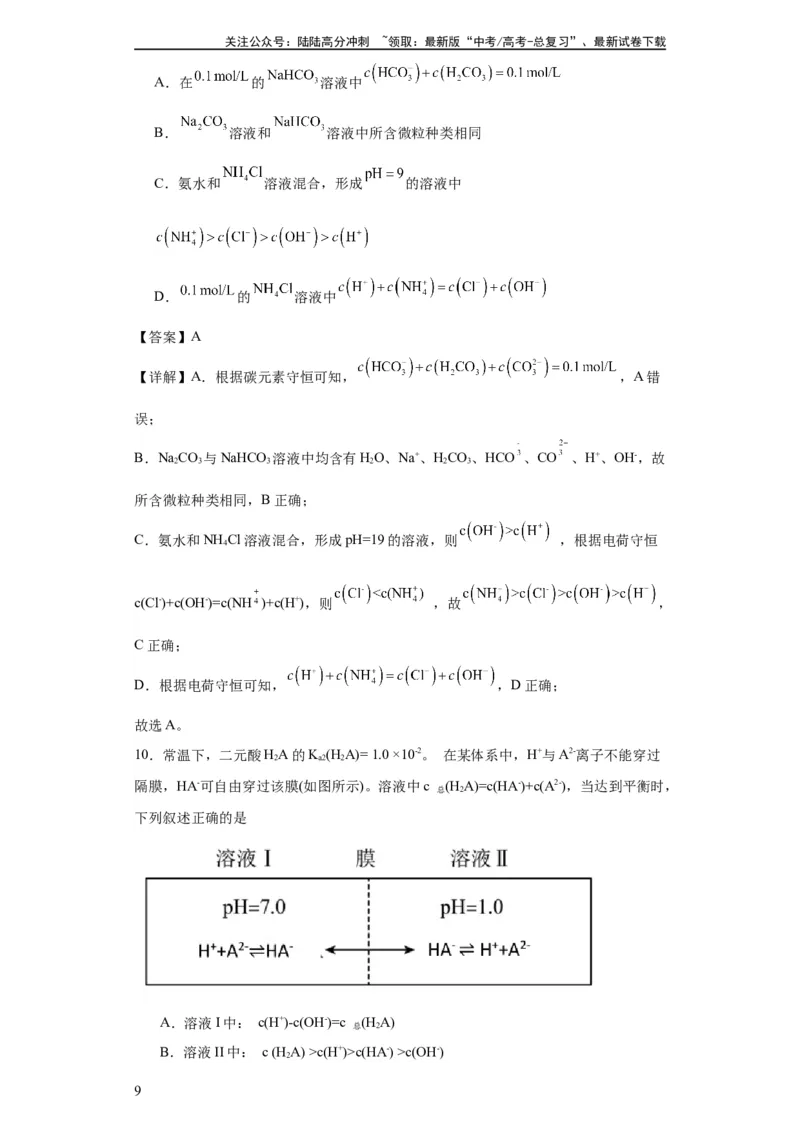 《盐溶液中离子浓度大小的比较（解析版）_05-化学-高考总复习_一轮复习_2024年_2024年高三化学一轮复习高考专项训练知识梳理练习_资料》第9页预览