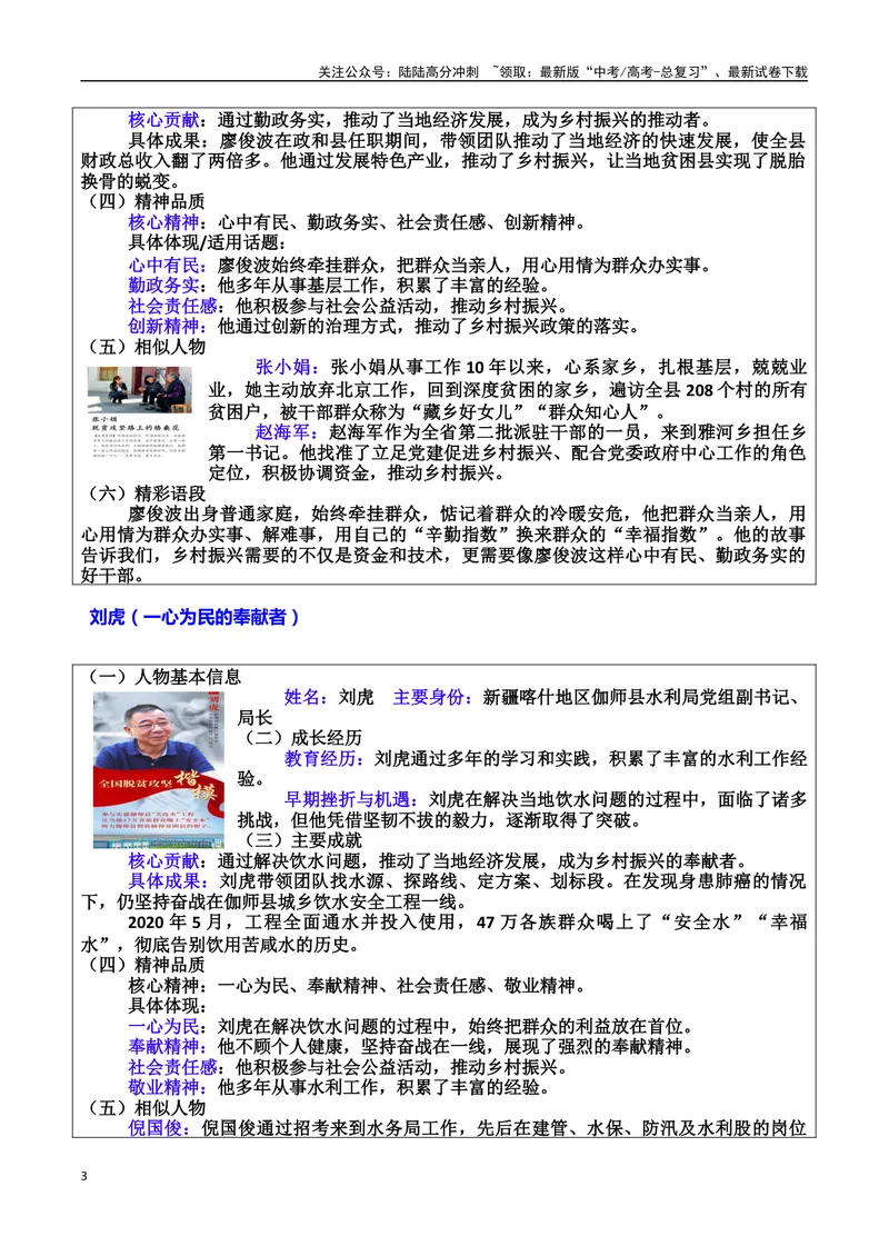 《专题10乡村振兴：希望田野的耕耘者素材＋标题＋行文结构＋真题（素材：基本信息、成长经历、成就、精神品质、经典语录、话题应用、行文构思）＋真题）_专项复习_2025年》第3页预览