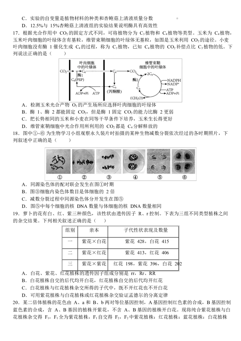 《哈尔滨师范大学附属中学2026-2027学年上学期高三第一次调研考试生物_小初高学习资料合集（每天更新）_哈尔滨师范大学附属中学2026-2027学年上学期高三第一次调研考试》第5页预览