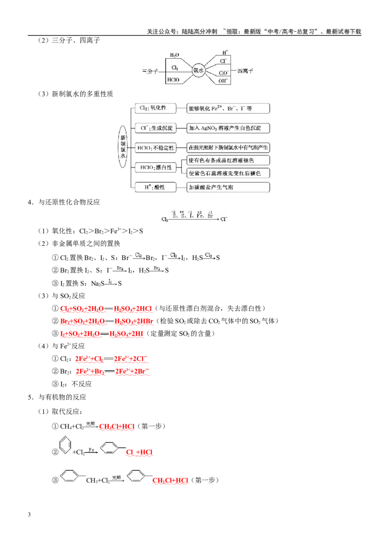 《知识清单10氯及其重要化合物-2024年高考化学一轮复习知识清单_05-化学-高考总复习_一轮复习_2024年_2024年高考化学一轮复习知识清单必背总结全国通用_资料》第3页预览