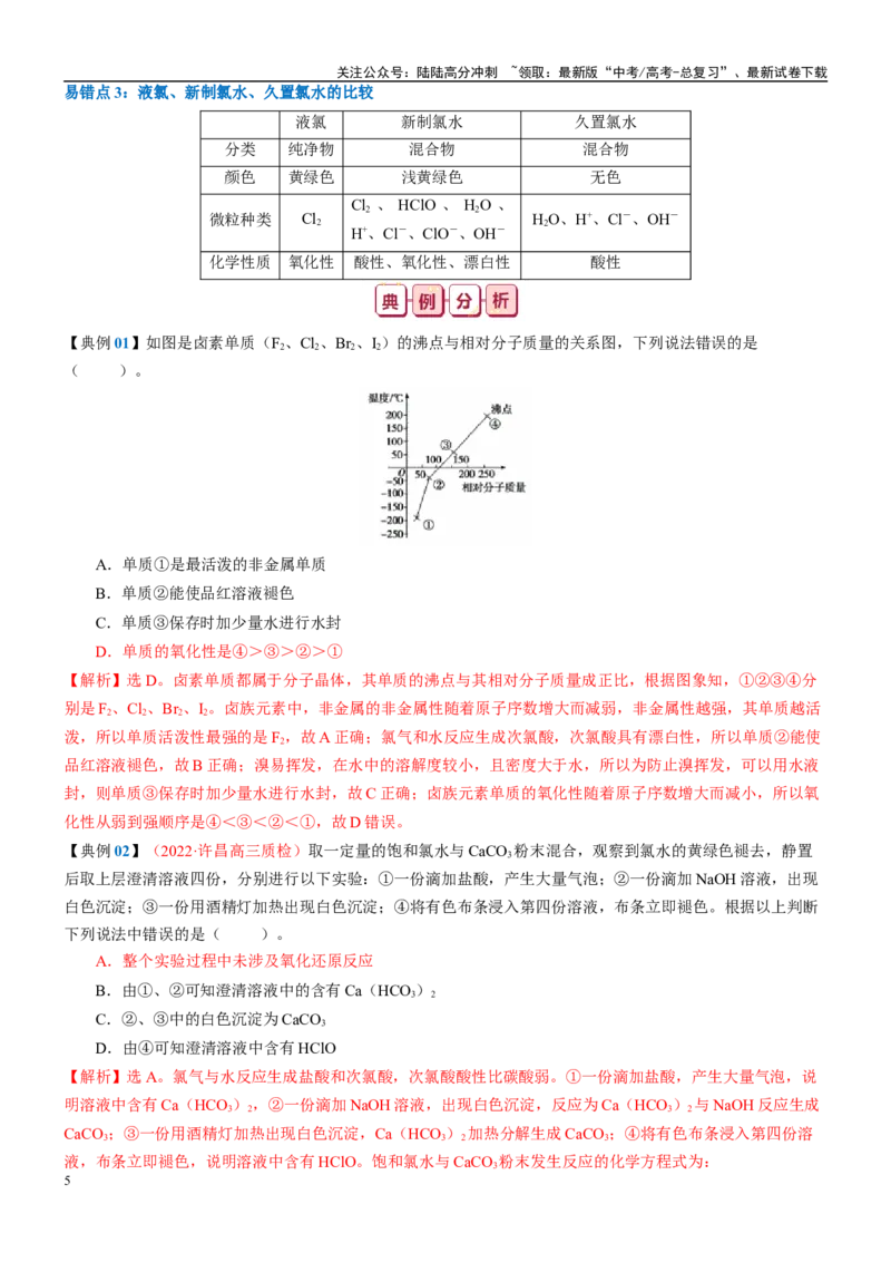《知识清单10氯及其重要化合物-2024年高考化学一轮复习知识清单_05-化学-高考总复习_一轮复习_2024年_2024年高考化学一轮复习知识清单必背总结全国通用_资料》第5页预览