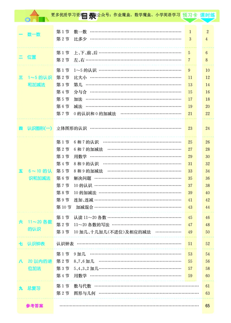 《20秋人教版数学一年级上册素养提升手册_小学1-6年级全科全套_1-6年级全科上册_一年级_数学_A一年级数学（通用版）_通用版数学一上专项练习》第2页预览