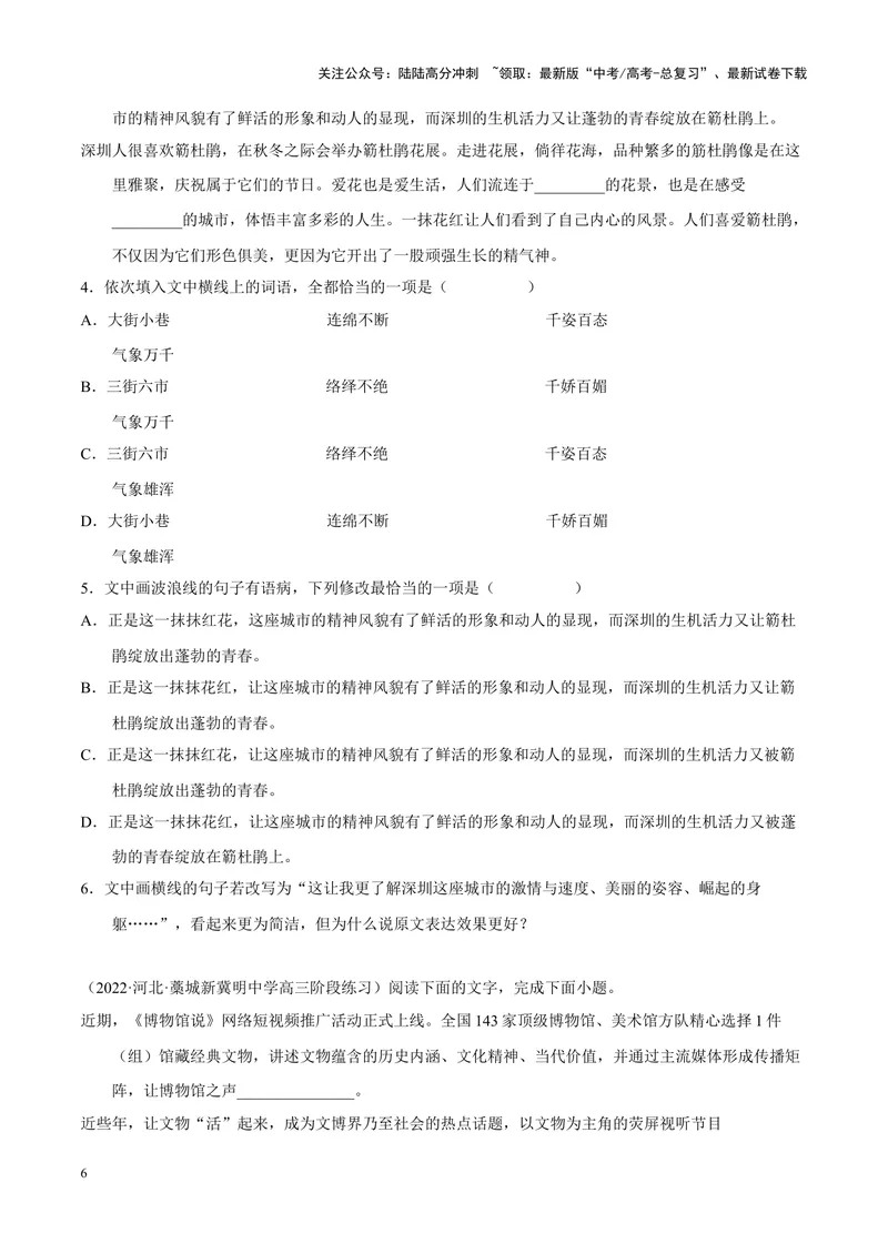 《专题06语言文字运用-简答题组-（新高考卷）（原卷版）_专项复习_2024年_2024年新高考语文母题题源解密母题题文试题解析命题方向_资料》第6页预览