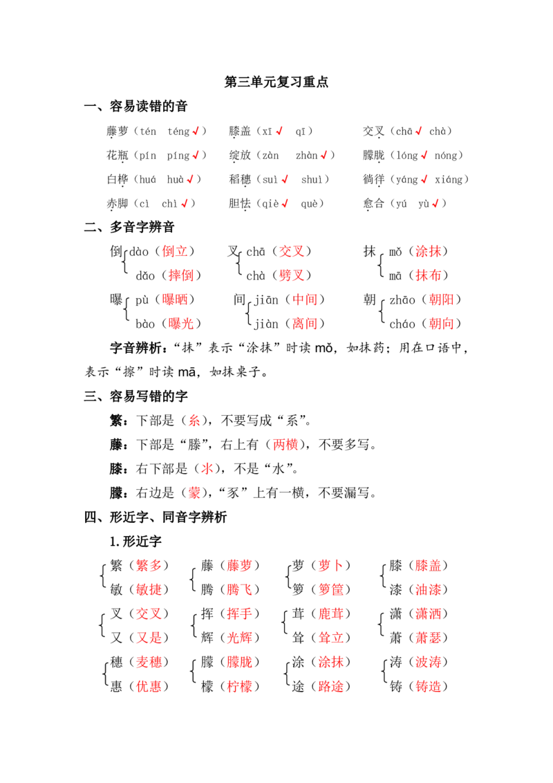 《复习资料丨部编版四年级下第撒单元复习重点_小学1-6年级全科全套_1-6年级全科下册_四年级_四年级下语文_语文四下期末归类复习》第1页预览