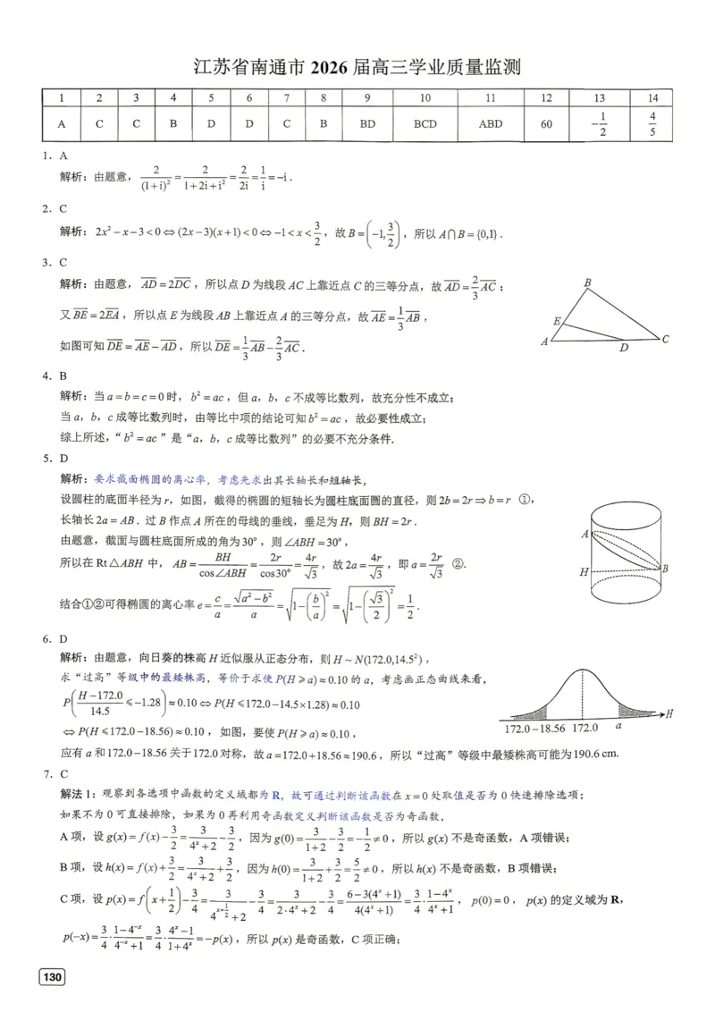 《第15套答案-江苏省南通市2026届高三学业质量监测_小初高学习资料合集（每天更新）_2027版《一数-核心卷-高考数学模拟30卷》拔高_7-16套：核心卷》第1页预览