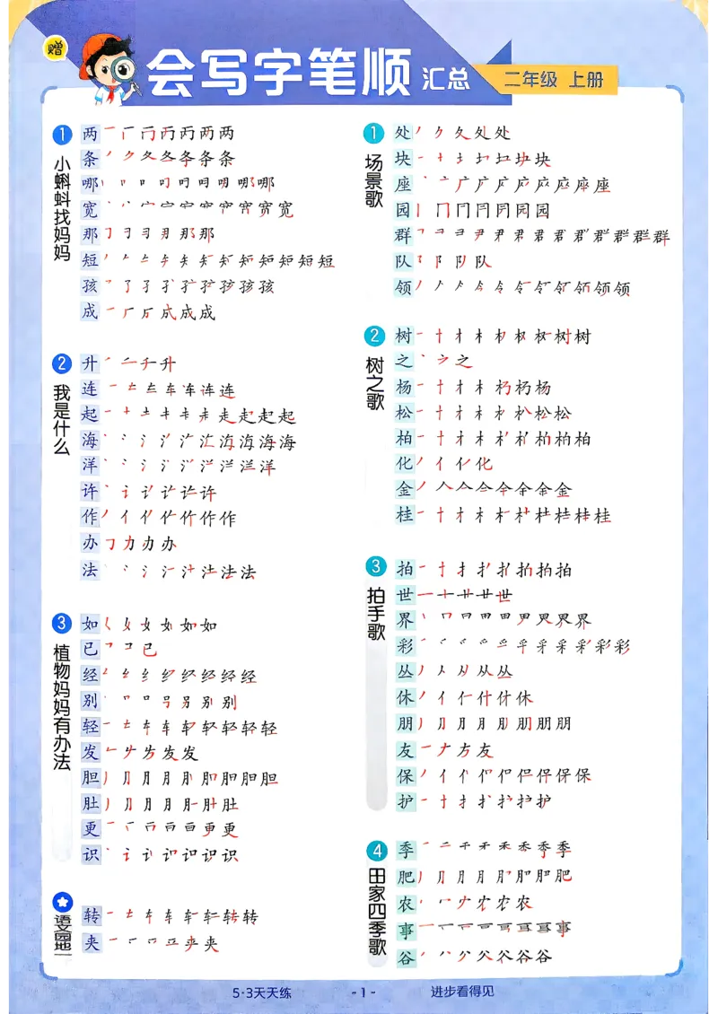 《汇总字词卡片二年级_小初高学习资料合集（每天更新）_2026秋《53天天练》语文+数学+英语_语文《53天天练》26秋_2026秋《53天天练》语文2上主书+测评卷+课堂笔记+答案》第5页预览