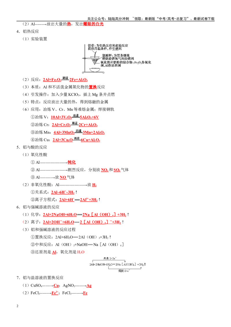 《知识清单07铝及其重要化合物-2024年高考化学一轮复习知识清单_05-化学-高考总复习_一轮复习_2024年_2024年高考化学一轮复习知识清单必背总结全国通用_资料》第2页预览