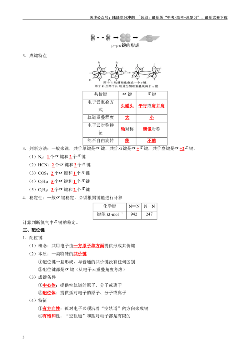《知识清单16分子结构与性质-2024年高考化学一轮复习知识清单_05-化学-高考总复习_一轮复习_2024年_2024年高考化学一轮复习知识清单必背总结全国通用_资料》第3页预览
