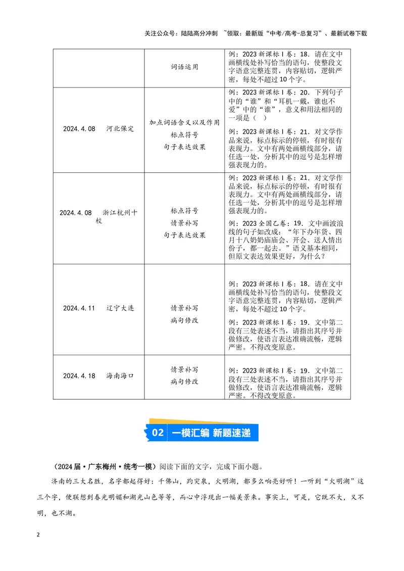 《专题07语言文字运用2（原卷版）（新高考通用）_专项复习_2025年_2024年高考一模试题分类汇编语文新高考通用_328》第2页预览