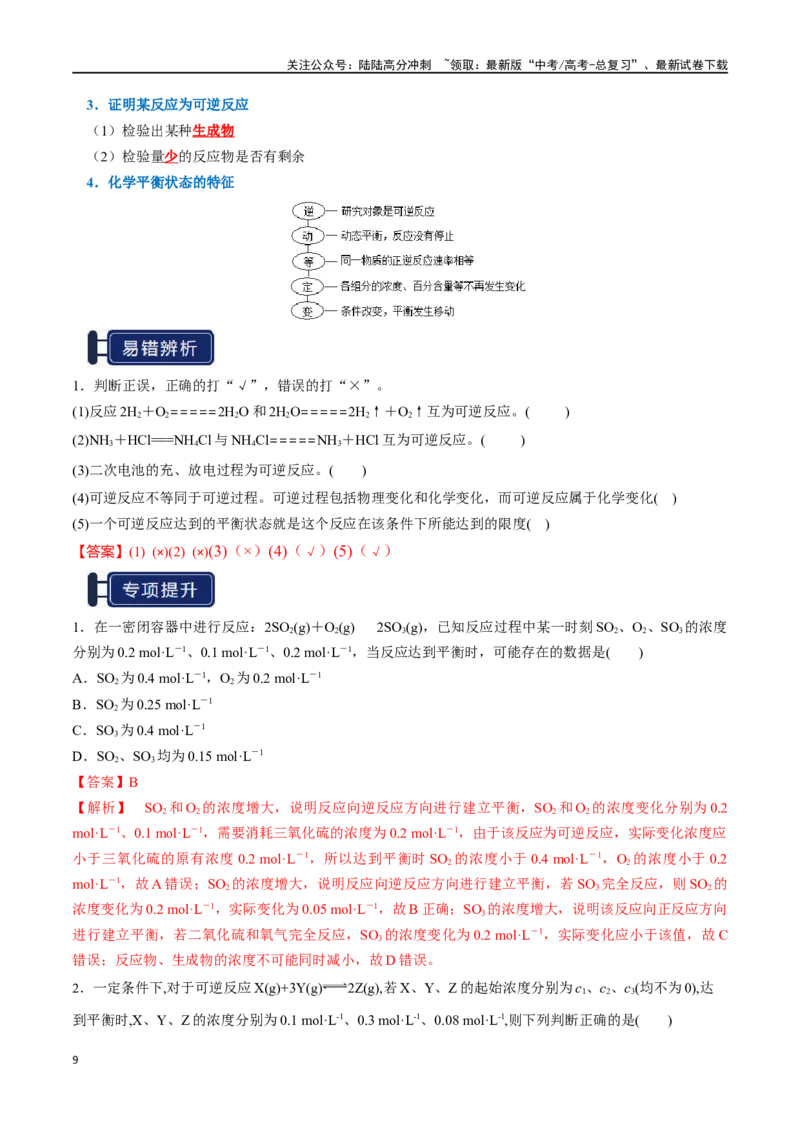 《知识清单20化学反应速率与化学平衡（新高考专用）（教师版）_05-化学-高考总复习_一轮复习_2025年_2025年高考化学一轮复习知识清单（全国通用）》第9页预览