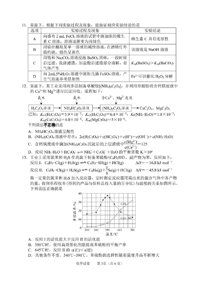 《化学-江苏省2026届高三新高考基地第二次大联考_2024-2027高三（6-6月题库）_2026年05月高三试卷_260503江苏省2026届高三新高考基地第二次大联考》第3页预览
