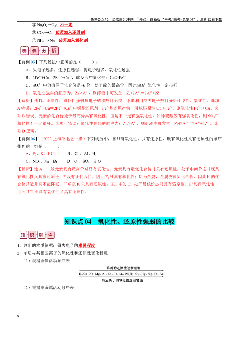 《知识清单04氧化还原反应-2024年高考化学一轮复习知识清单_05-化学-高考总复习_一轮复习_2024年_2024年高考化学一轮复习知识清单必背总结全国通用_资料》第8页预览
