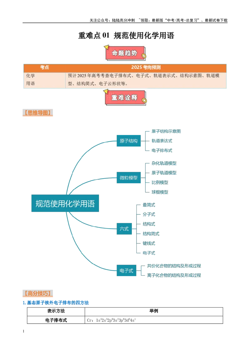 《重难点01规范使用化学用语（原卷版）_05-化学-高考总复习_专项复习_2025年_2025年高考化学重难点讲义专练（西北四省专用）》第1页预览