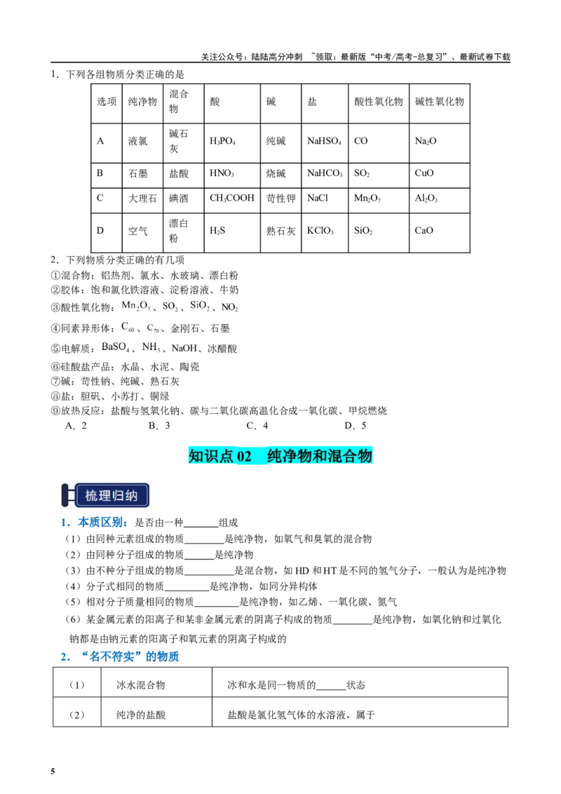 《知识清单01物质的分类及转化（学生版）_05-化学-高考总复习_一轮复习_2025年_2025年高考化学一轮复习知识清单（全国通用）》第5页预览