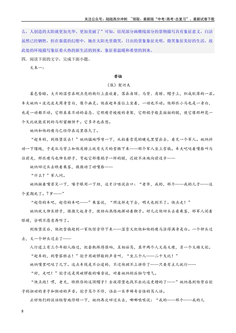 《专题09读懂小说的环境（练习）-2024年高考语文二轮复习讲练测（新教材新高考）(解析版)_二轮复习_2024年_2024年高考语文二轮复习讲练测（新教材新高考）_配套练习_教师版（含答案解析）》第8页预览