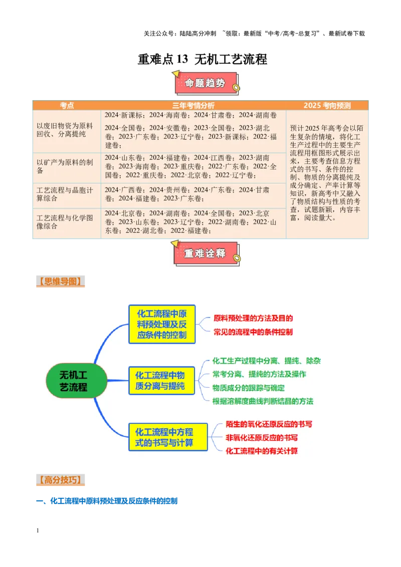 《重难点13无机工艺流程（解析版）_05-化学-高考总复习_专项复习_2025年_2025年高考化学重难点讲义专练（新高考通用）》第1页预览