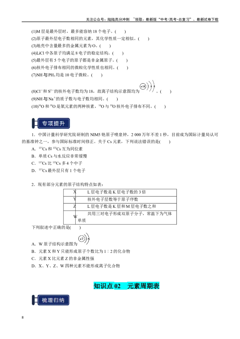 《知识清单13元素周期表、元素周期律（学生版）_05-化学-高考总复习_一轮复习_2025年_2025年高考化学一轮复习知识清单（全国通用）》第8页预览