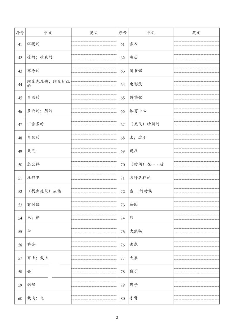 《26秋四上英语人教精通版单词默写_小初高学习资料合集（每天更新）_2026秋小学英语《单词默写》3-6年级上册（多版本）_2026秋新3-6年级上册_人教精通版_单词字帖+默写》第2页预览