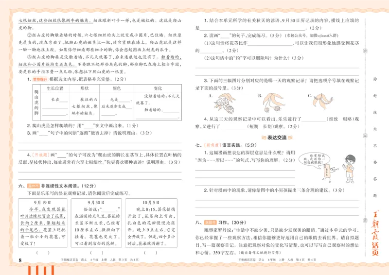 《26秋四年级上册语文《王朝霞单元活页卷》_小初高学习资料合集（每天更新）_2026秋《王朝霞单元活页卷》_2026秋《王朝霞单元活页卷》1-6年级语文》第8页预览
