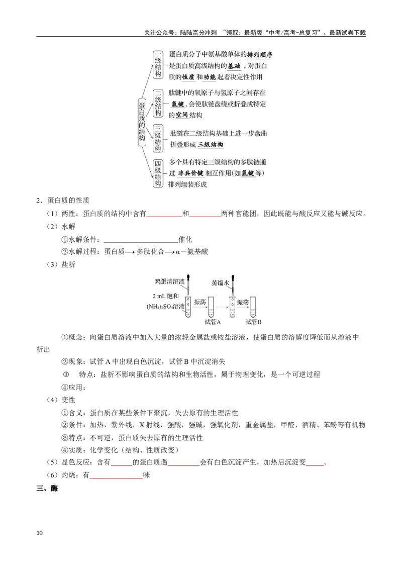 《知识清单28生物大分子、合成高分子（学生版）_05-化学-高考总复习_一轮复习_2025年_2025年高考化学一轮复习知识清单（全国通用）》第10页预览