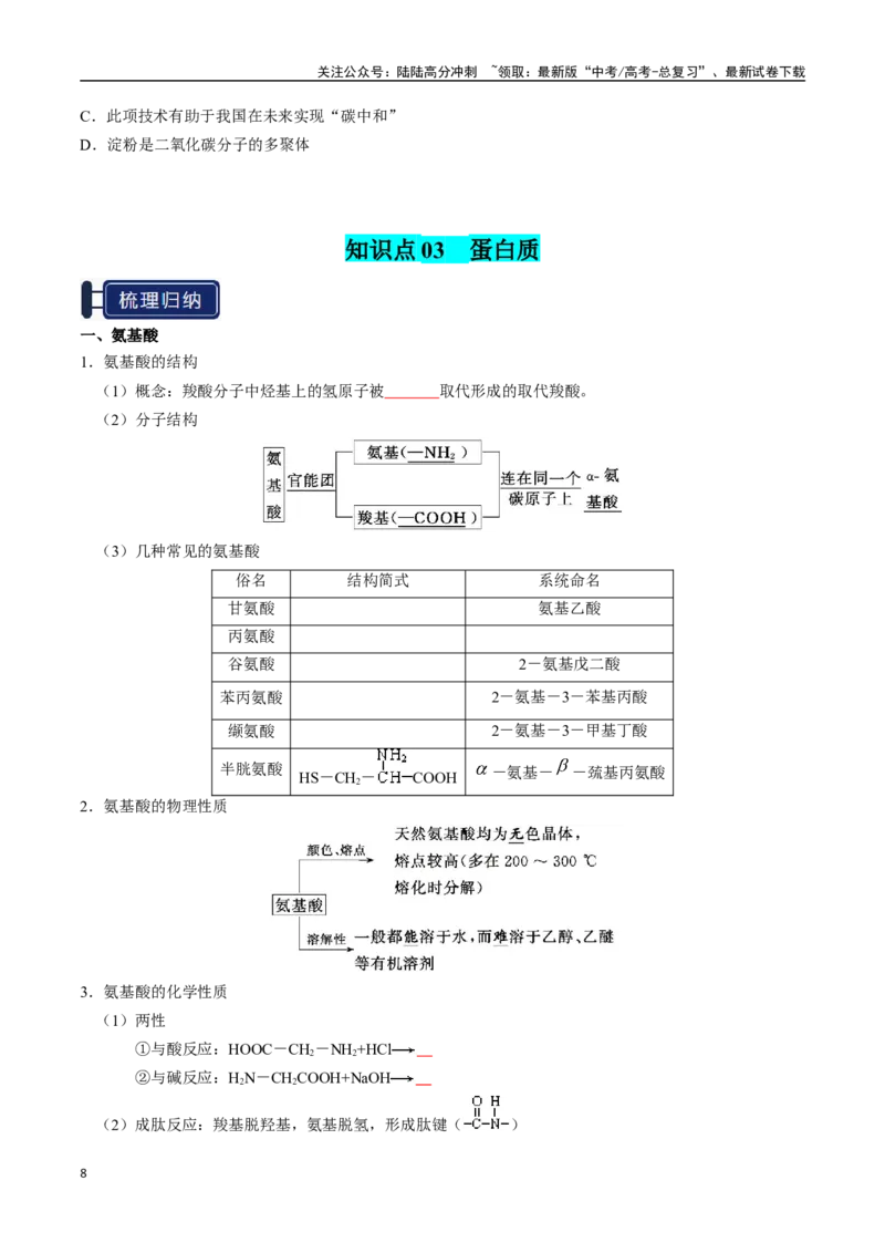《知识清单28生物大分子、合成高分子（学生版）_05-化学-高考总复习_一轮复习_2025年_2025年高考化学一轮复习知识清单（全国通用）》第8页预览