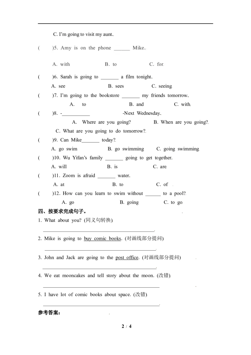 《核心语法六年级上册英语语法专训-Unit3Myweekendplan人教PEP（含答案）_小学1-6年级全科全套_1-6年级全科上册_六年级_英语_英语人教PEP版_人教PEP英语六上专项训练》第2页预览