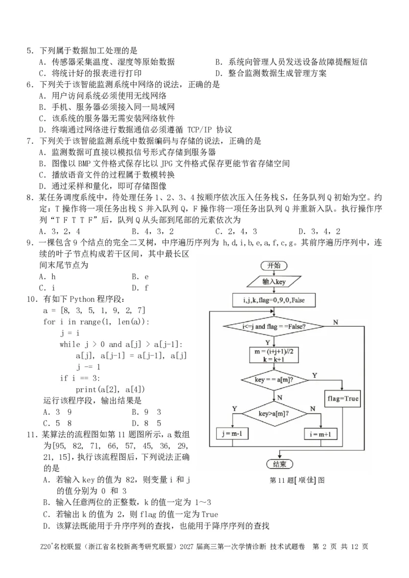 《技术试题_小初高学习资料合集（每天更新）_浙江省Z20+名校新高考研究联盟2027届高三第一次学情诊断_技术试题（含答案）2027届浙江Z20名校联盟高三第一次联考》第2页预览